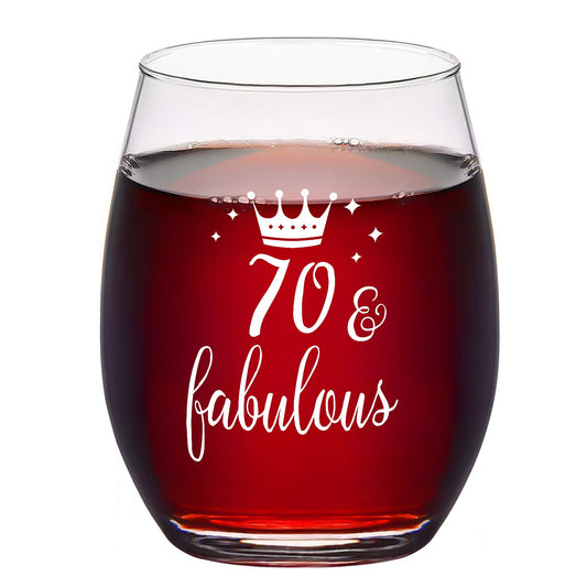 Modwnfy 70 & Fabulous Stemless Wine Glass 15 Oz, 70th Birthday Anniversary Wine Glass for Men Women Lover Friend Coworker Family, Gift Idea for Christmas Birthday Anniversary Party