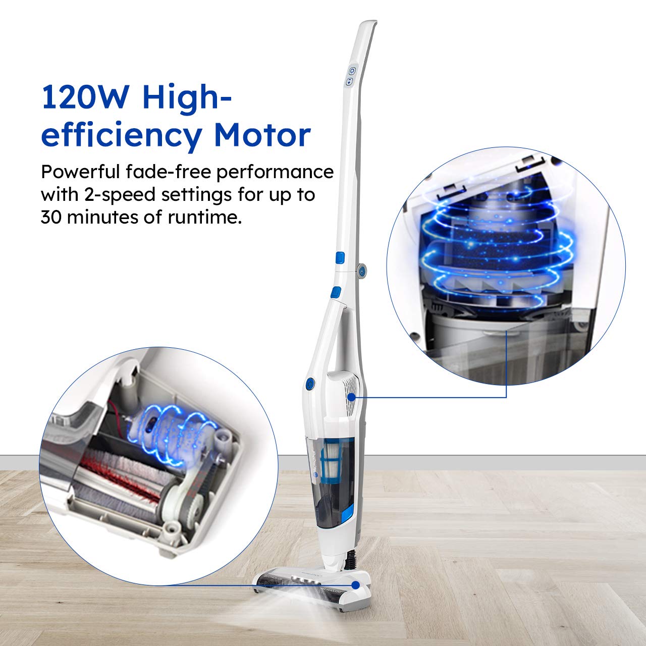 Vacmaster VSD1801 Cordless Handheld & Stick Vacuum Cleaner 2 in 1, Rechargeable Li-ion Battery Powerful Lightweight for Hardwood Floor, Carpet and Pet Hair White