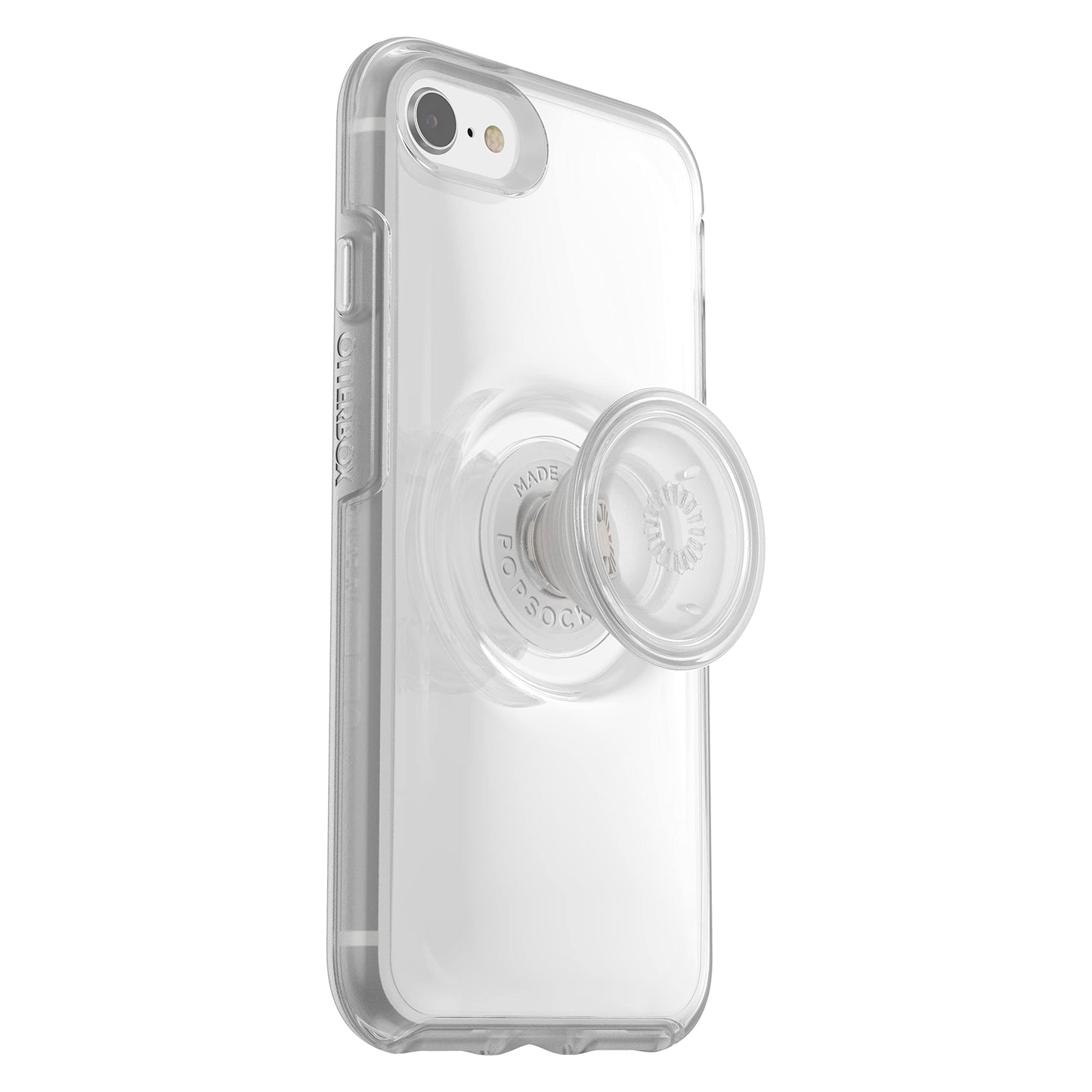 OtterBox iPhone 7/8 and iPhone SE 3rd and 2nd Gen Otter + Pop Symmetry Series Clear Case - CLEAR, integrated PopSockets PopGrip, slim, pocket-friendly, raised edges protect camera & screen