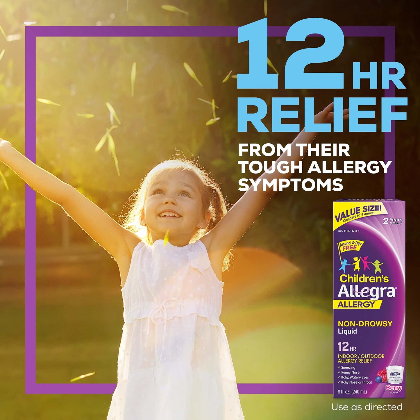 Allegra Children's 12HR Allergy Relief Non-drowsy Antihistamine Liquid, Berry Flavor, Alcohol-Free & Dye-Free, Fexofenadine HCl, 8 oz.
