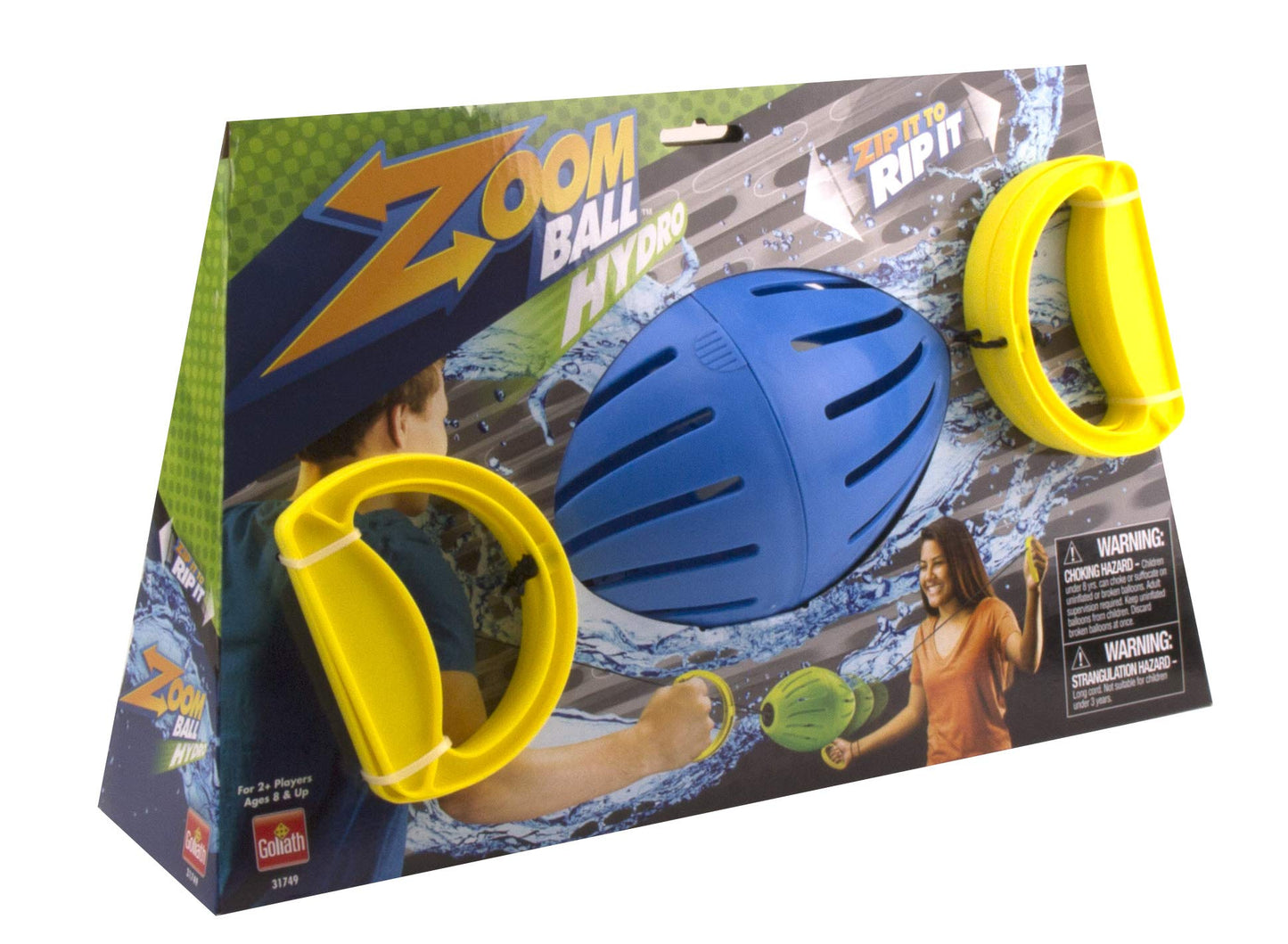 WAHU Zoom Ball Hydro Outdoor Water Ball Game with 7" Ball, 2 Handles, and 10 Water Balloons, Zip Ball Water Balloon Game for 2 Players Ages 8+, Multicolor