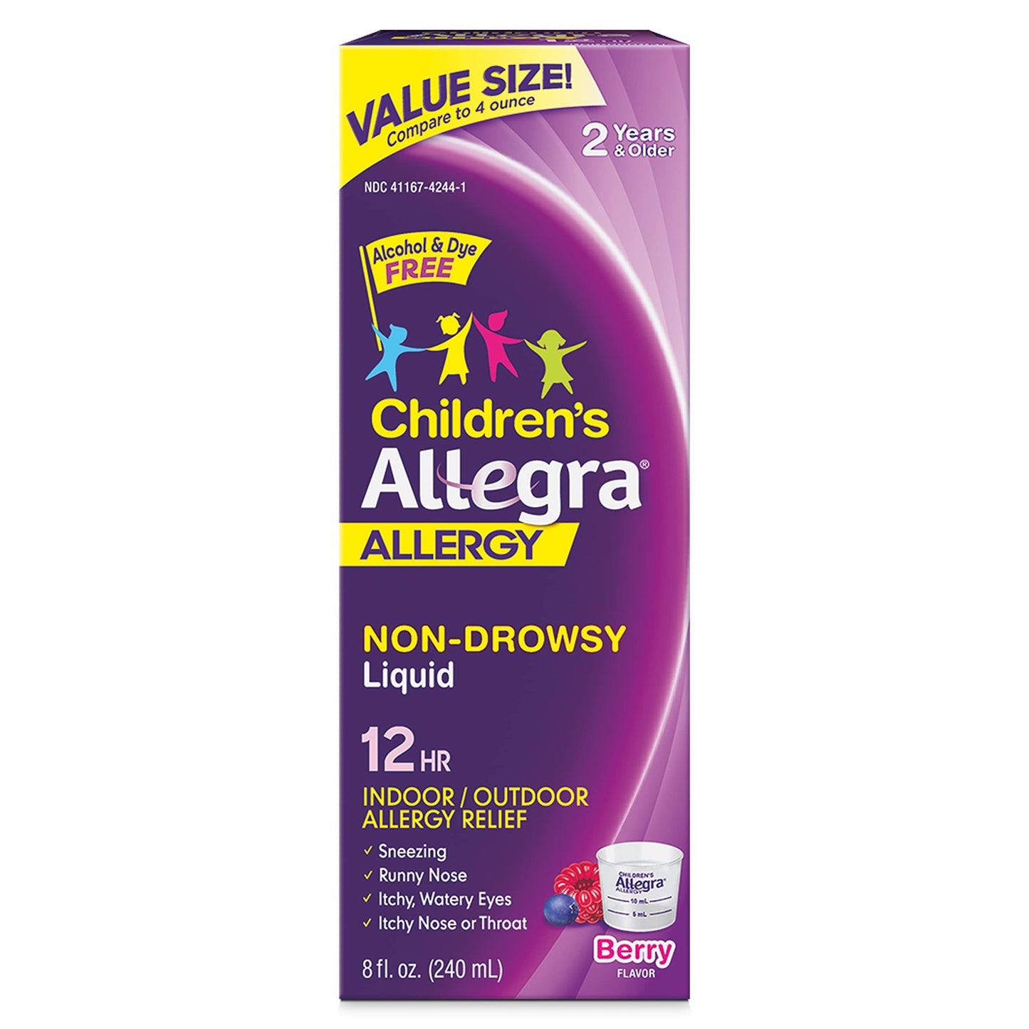 Allegra Children's 12HR Allergy Relief Non-drowsy Antihistamine Liquid, Berry Flavor, Alcohol-Free & Dye-Free, Fexofenadine HCl, 8 oz.