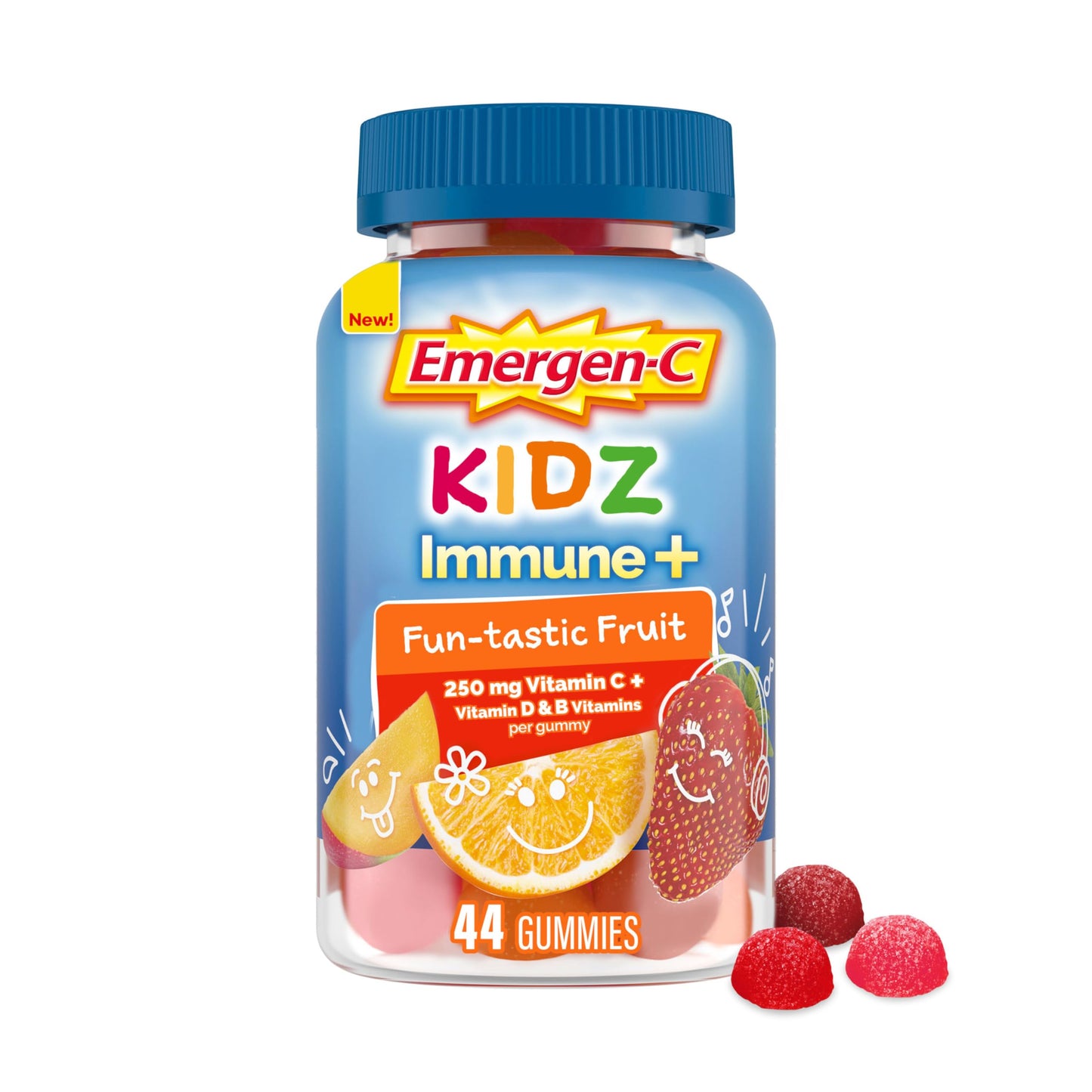 Emergen-C Kidz Immune+ Immune Support Dietary Supplements, Flavored Gummies with Vitamin C, B Vitamins and D for Support, Fun-Tastic Fruit - 44 Count