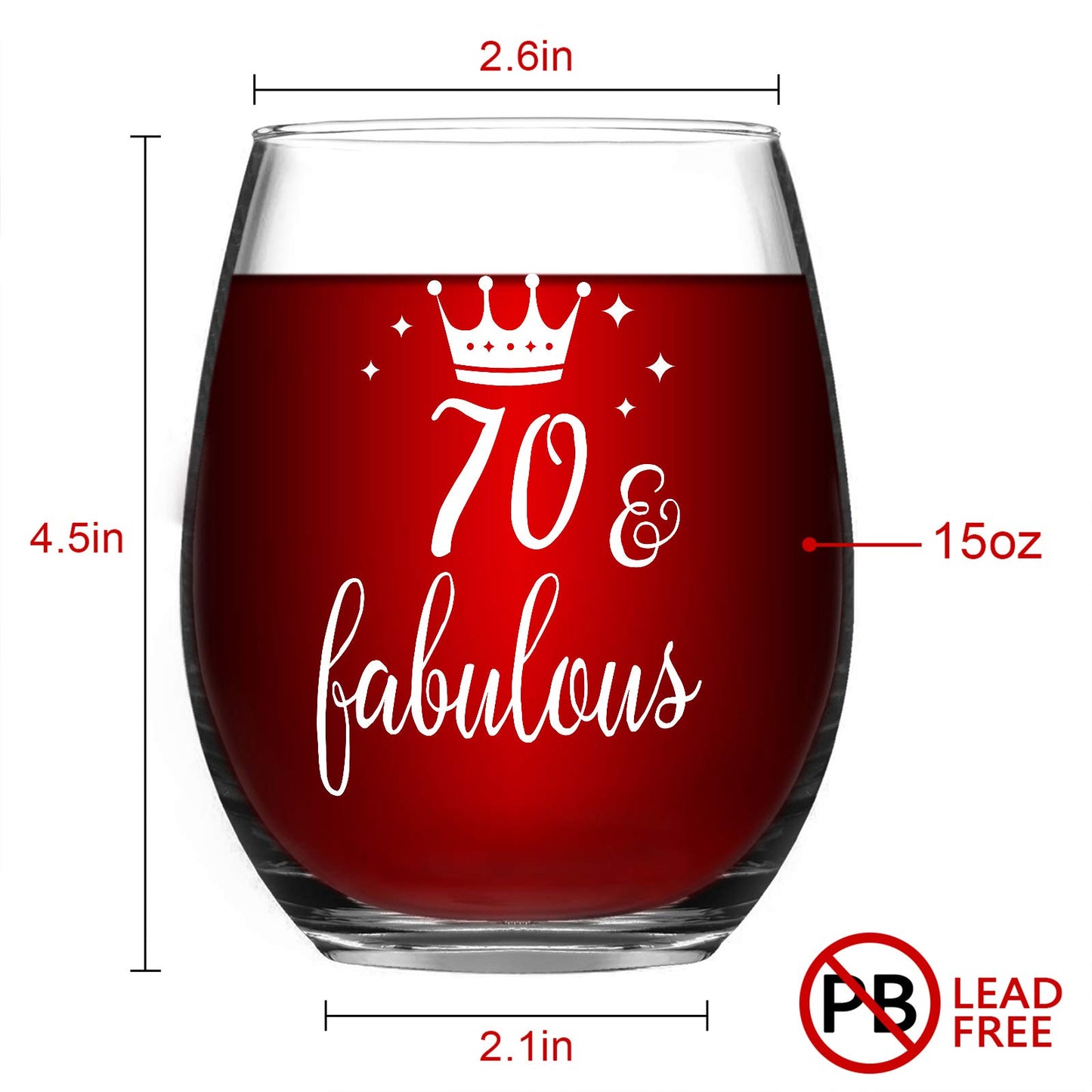 Modwnfy 70 & Fabulous Stemless Wine Glass 15 Oz, 70th Birthday Anniversary Wine Glass for Men Women Lover Friend Coworker Family, Gift Idea for Christmas Birthday Anniversary Party