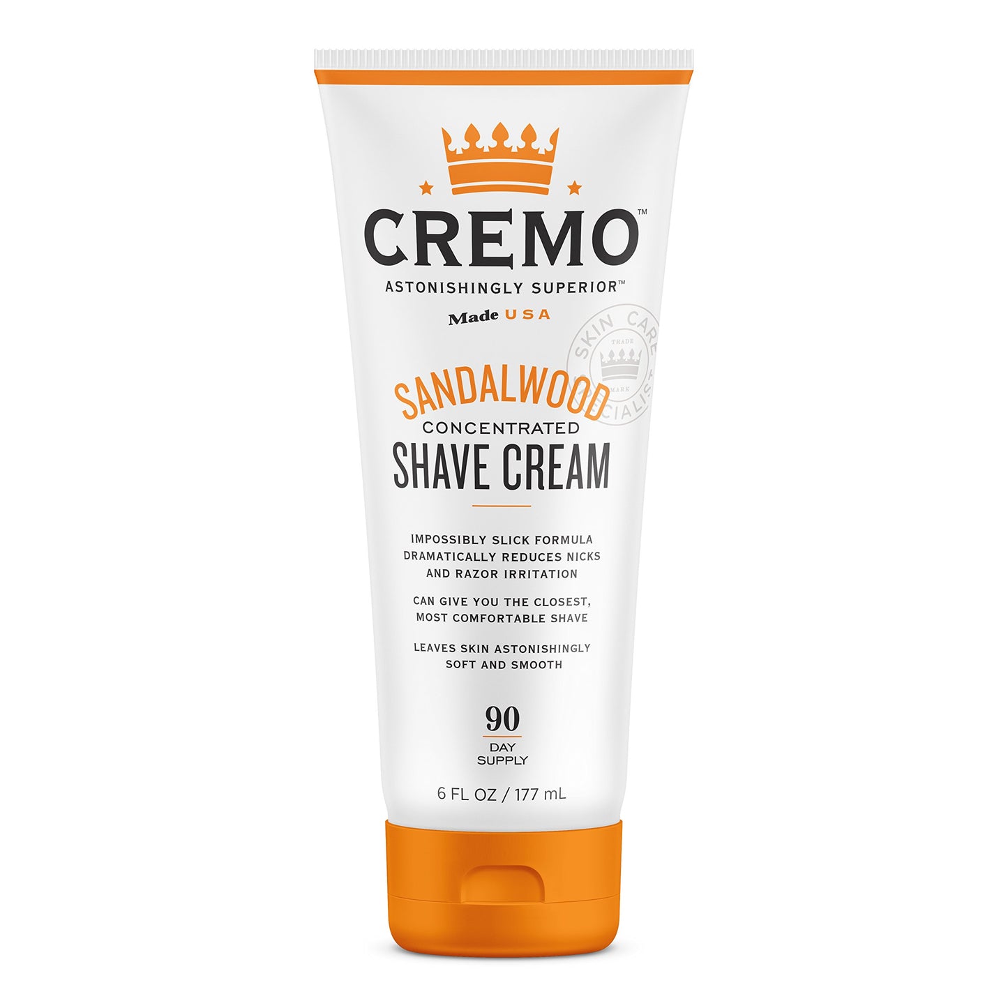 Cremo Barber Grade Sandalwood Shave Cream, Astonishingly Superior Ultra-Slick Shaving Cream for Men, Fights Nicks, Cuts and Razor Burn, 6 Fl Oz