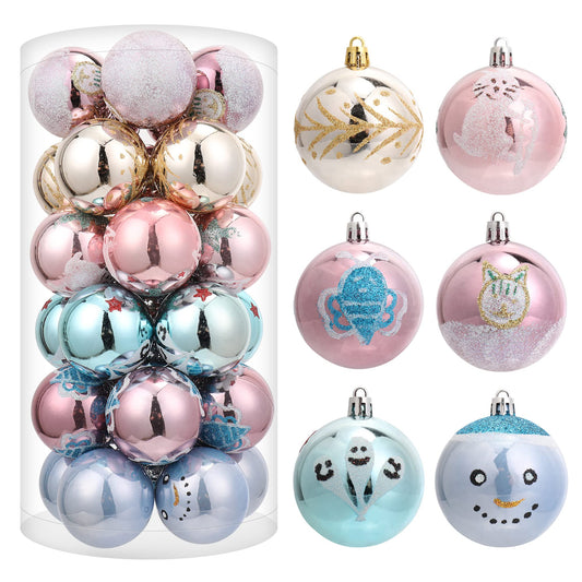 MOWARM 60mm/2.36" Exquisite Contrast Color Theme Painting & Glittering Christmas Ball Ornaments Decorative Xmas Balls Set (30 Counts)-Colourful