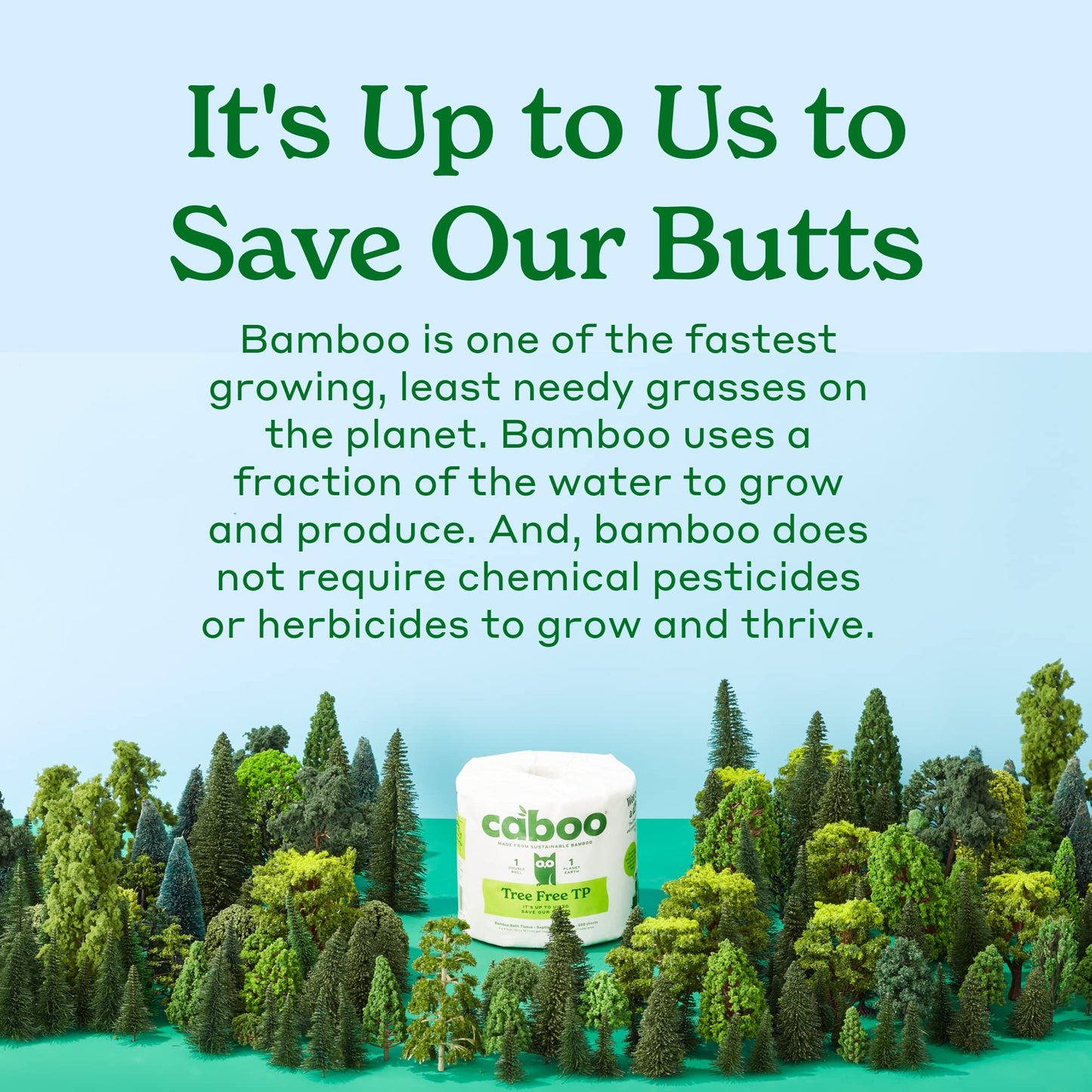 Caboo Tree Free Toilet Paper, Tree Free, Septic, Safe Biodegradable, Chemical Free Bath Tissue - 2 Ply Sheets, 300 Sheets Per Roll, 12 Double Rolls