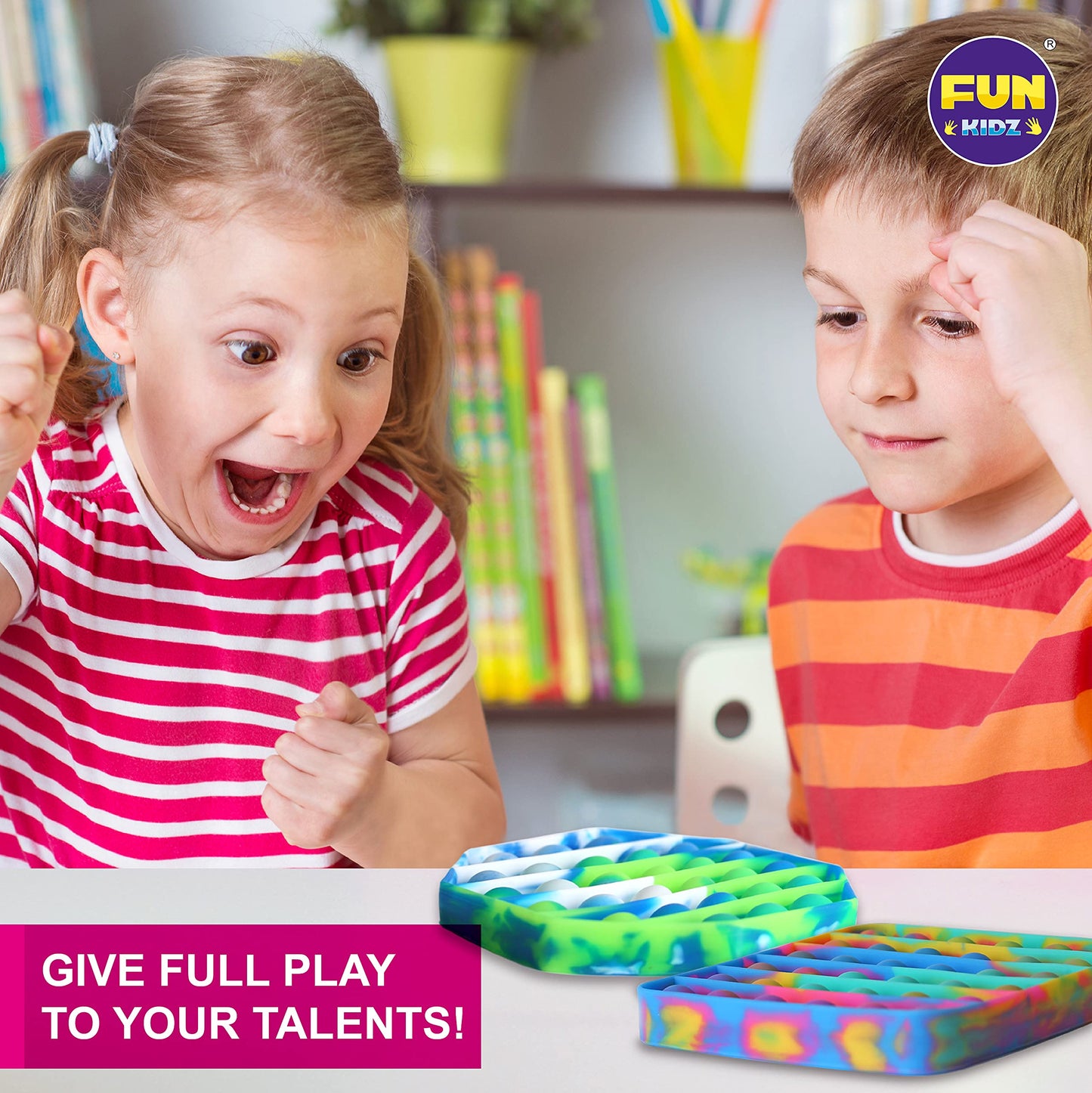 FUNKIDZ Tie Dye Push Pop Bubbles Fidget Toy, Stress Relief Anti-Anxiety Silicone Squeeze Sensory Toy for Kids Boys Girls