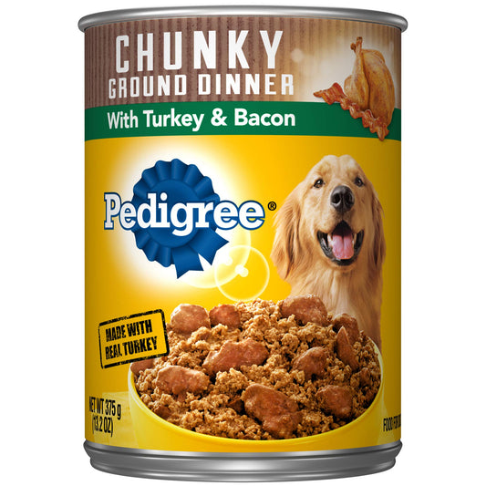 PEDIGREE Chunky Ground Dinner With Turkey & Bacon Canned Dog Food 13.2 Ounces