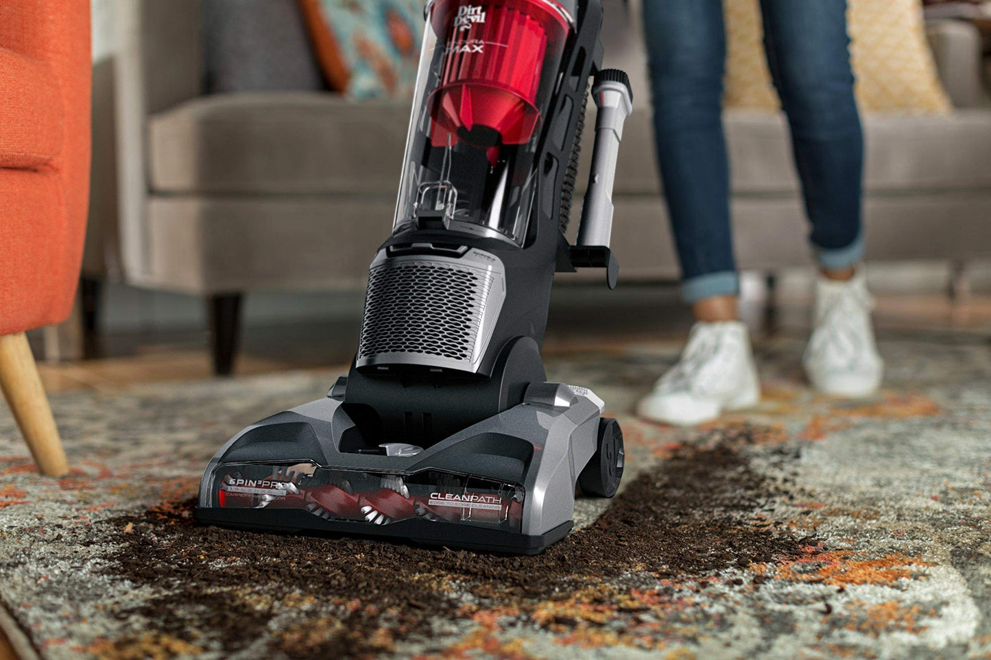Dirt Devil Endura Max Upright Bagless Vacuum Cleaner for Carpet and Hard Floor, Powerful, Lightweight, Corded, UD70174B, Red - Like New