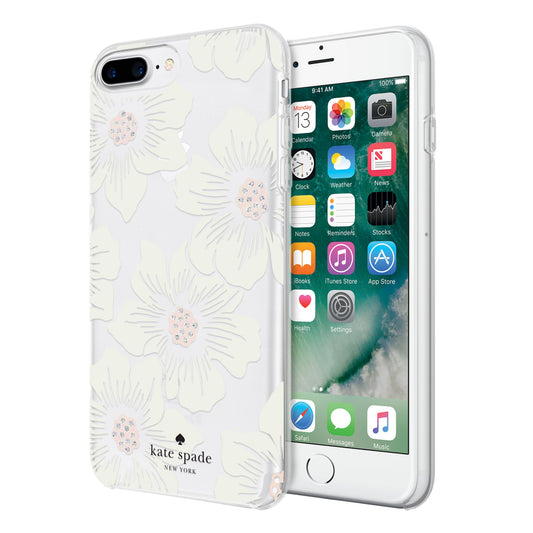 kate spade new york Protective Hardshell Case for iPhone 8 Plus, iPhone 7 Plus, iPhone 6s Plus & iPhone 6 Plus - Hollyhock Floral Clear / Cream with Stones