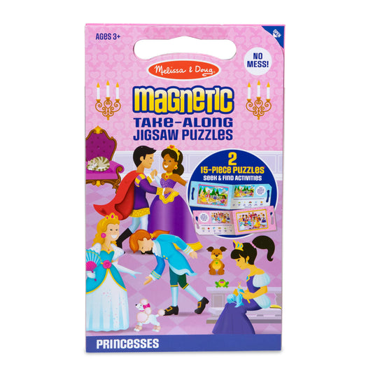 Melissa & Doug Take-Along Magnetic Jigsaw Puzzles Travel Toy Princesses, 1 EA, Pink/violet (2 15-Piece Puzzles)