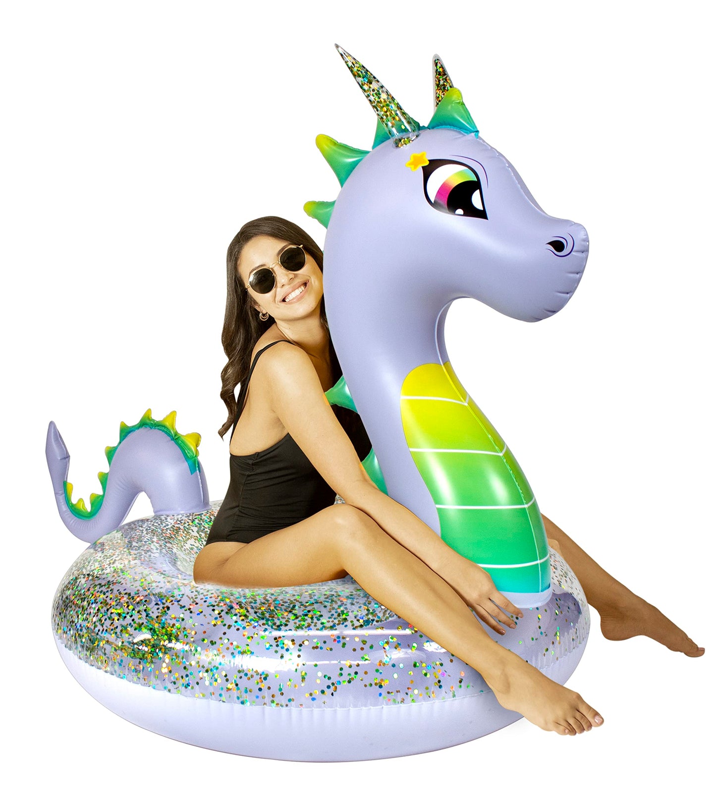 PoolCandy 40" Glitter Dragon Beach & Pool Tube, Filled with Multi Color Glitter. Large Tube Size Perfect for Kids and Adults in The Pool, Lake or Beach. Sparkling Holographic Color Changing Glitter
