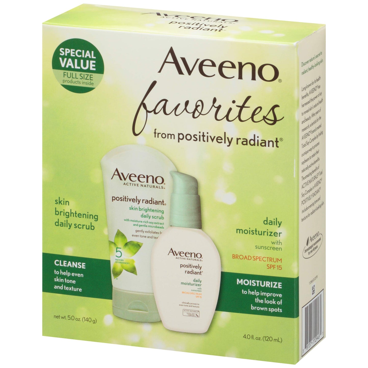 Aveeno Positively Radiant Morning Radiance Skin Care Gift Set with Daily Face Scrub & Moisturizer with SPF 15 Sunscreen, Helps Brightens Skin & Evens Tone, Non-Comedogenic & Hypoallergenic, Set of 2