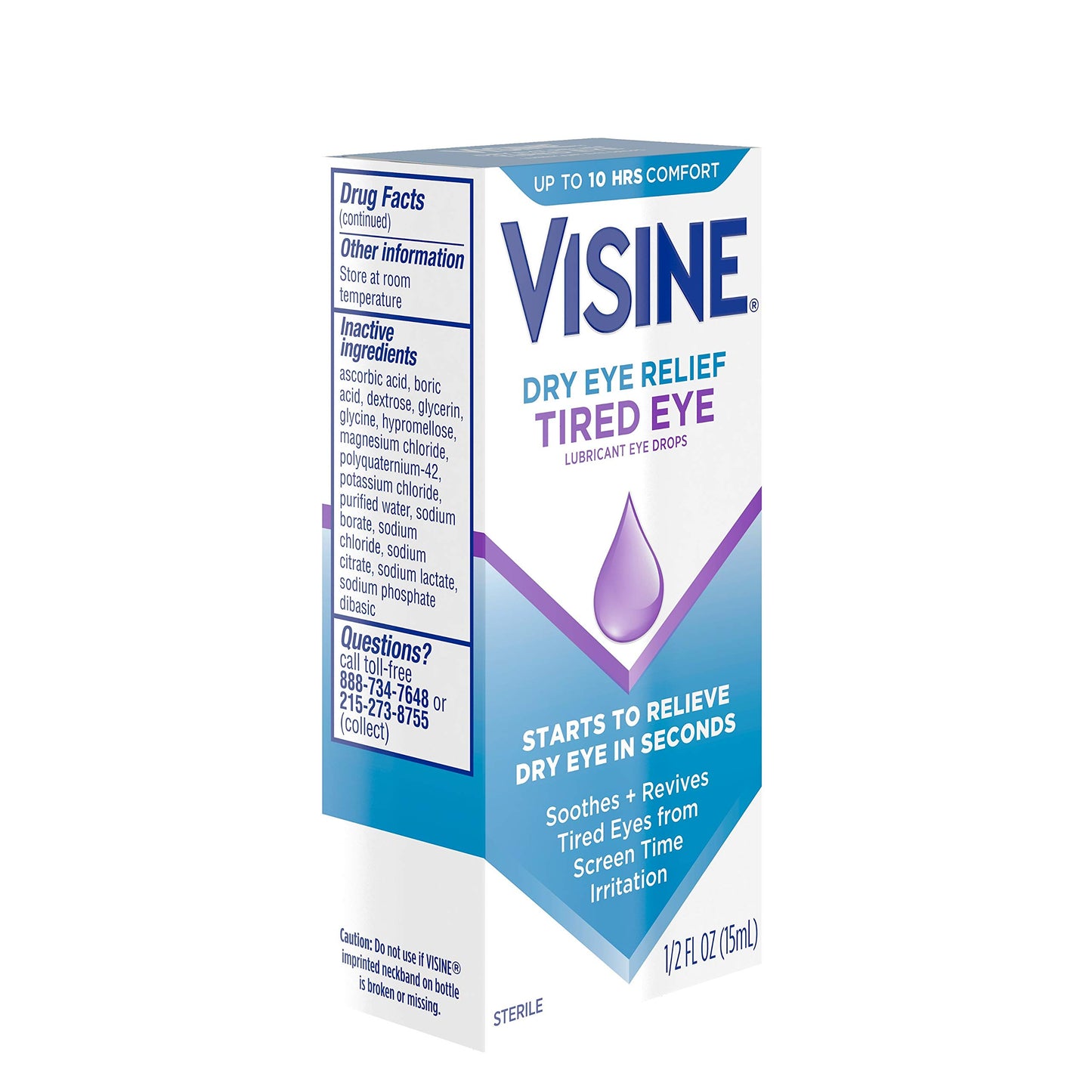 Visine Dry Eye Relief Tired Eye Lubricant Eye Drops, Moisturizing & Soothing Sterile Drops for Irritated, Dry & Tired Eyes Due to Screen Time Irritation, Polyethylene Glycol, 0.5 fl. oz