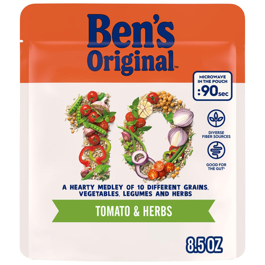 BEN'S ORIGINAL 10 MEDLEY Tomato and Herbs, Hearty Medley of Grains, Vegetables, Legumes and Herbs, Side Dish, 8.5 OZ pouch