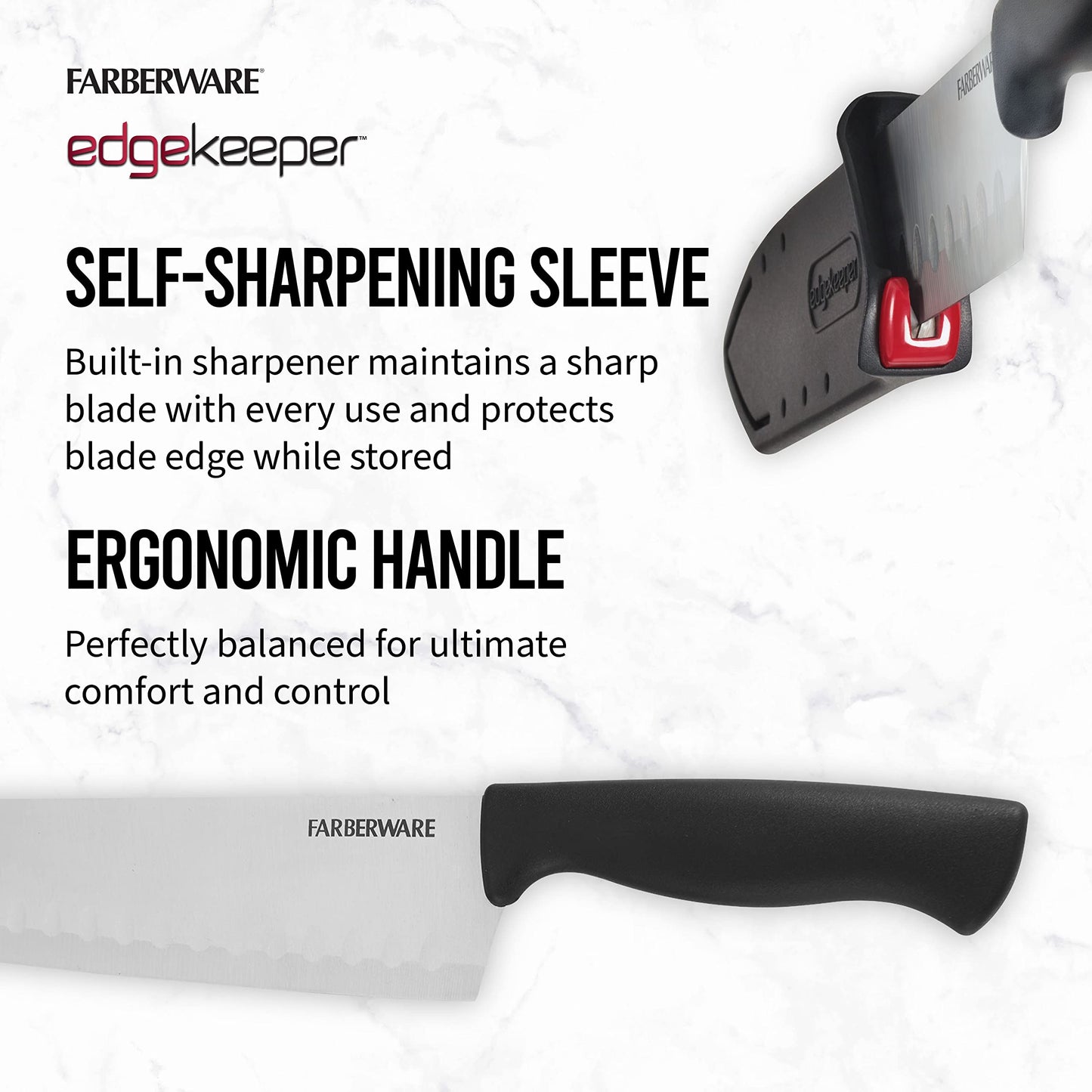 Farberware Edgekeeper 5-Inch Santoku Knife with Self-Sharpening Blade Cover, High Carbon-Stainless Steel Kitchen Knife with Ergonomic Handle, Razor-Sharp Knife, Black