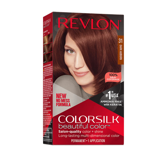 Revlon Colorsilk Beautiful Color Permanent Hair Color, Long-Lasting High-Definition Color, Shine & Silky Softness with 100% Gray Coverage, Ammonia Free, 031 Dark Auburn, 1 Pack
