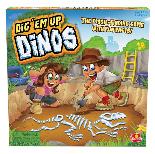 Goliath Dig 'Em Up Dinos - Fossil-Finding, Dino-Building Game Includes Fun Dinosaur Facts - 2-4 Players, Ages 4 and Up