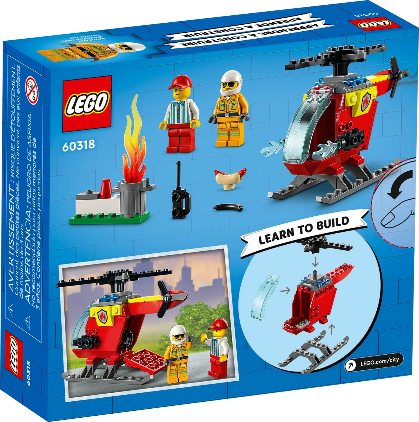 LEGO City Fire Helicopter Toy 60318 for Preschool Kids, Boys and Girls 4 Plus Years Old, with Firefighter Minifigure & Starter Brick