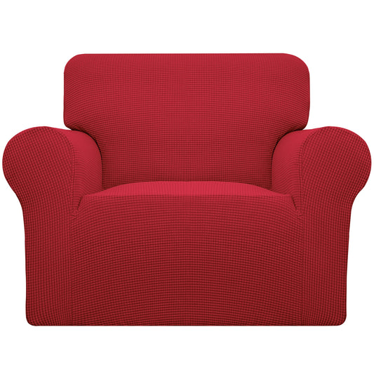 Easy-Going Stretch Chair Sofa Slipcover 1-Piece Couch Sofa Cover Furniture Protector Soft with Elastic Bottom for Kids, Pet. Spandex Jacquard Fabric Small Checks (Chair, Christmas Red)