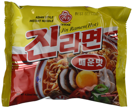 Ottogi Hot Jin Ramen Noodles, 4.23 Oz Spicy Gout Epice