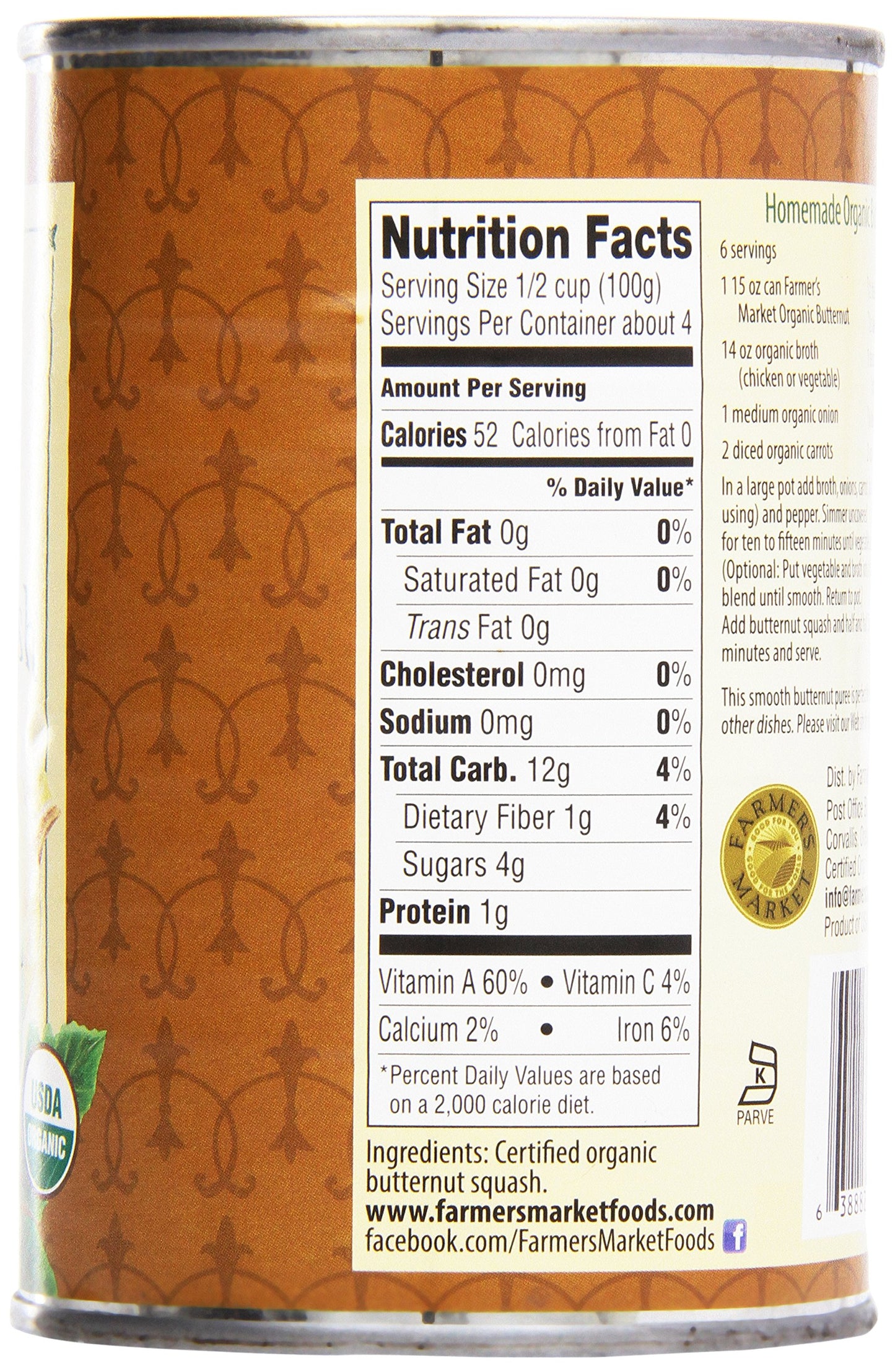 Farmer's Market Foods, Organic Canned Butternut Squash Puree, 15 oz