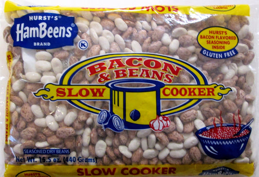 Hurst's Slow Cooker Bacon Beans with Seasonings (Pack of 2) 15.5 oz Bags