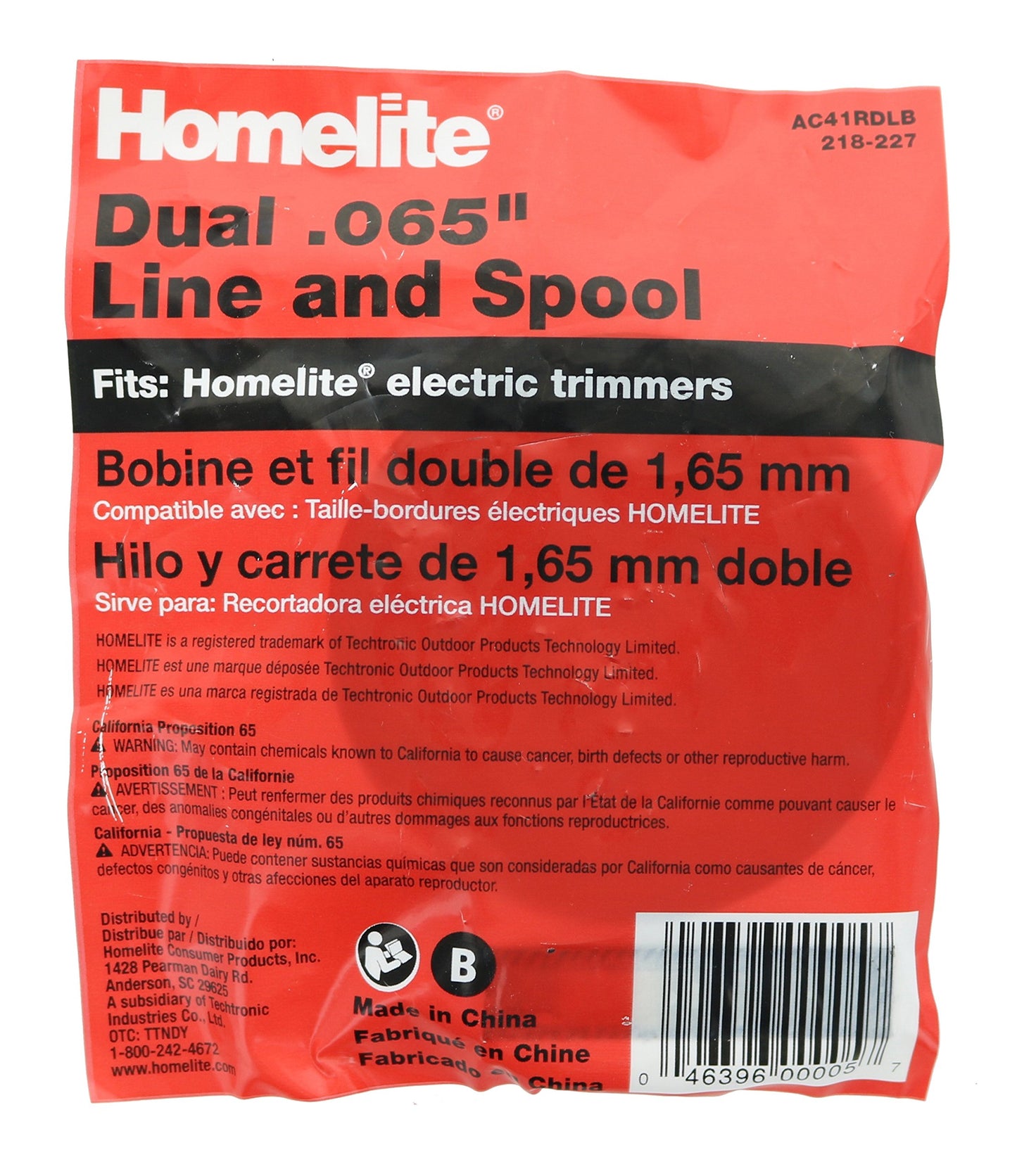 Homelite Genuine OEM AC41RDLB Autofeed Dual .065” Replacement Line and Spool Pack for Homelite Electric String Trimmers (Single Pack)