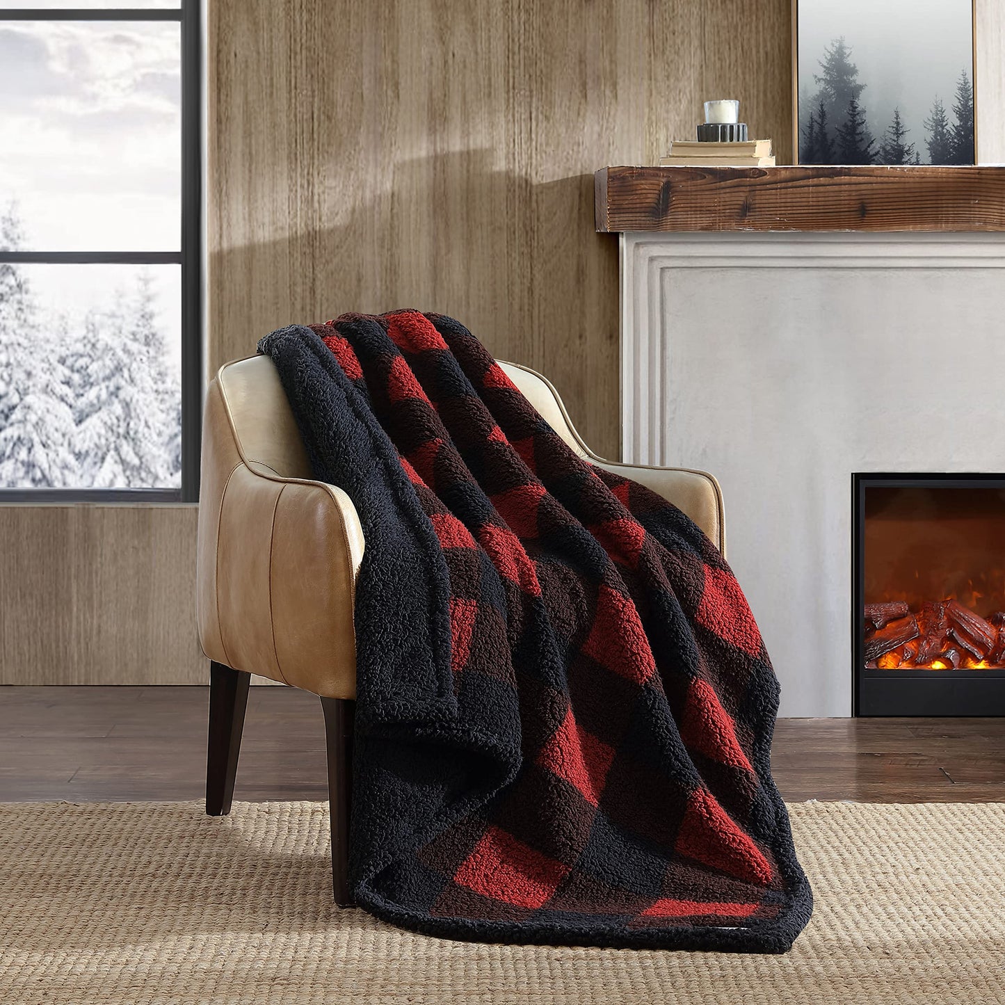 Eddie Bauer - Throw Blanket Reversible  Home Decor for All Seasons (Red/Black)