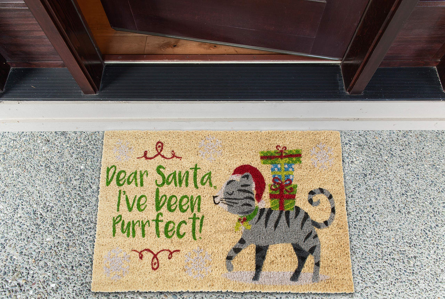 DII Christmas Coir Door Mat Outdoor Cat & Dog Themed Doormat for Animal Lovers, 17x29, Dear Santa, I've Been Purrfect