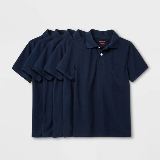 Boys' 5pk Short Sleeve Uniform Polo Shirt - Cat & Jack Navy M, Blue
