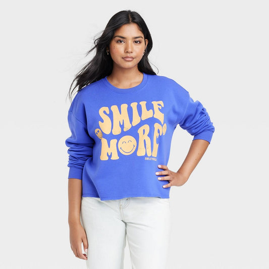 Women's SmileyWorld Smile More Graphic Sweatshirt - Blue L