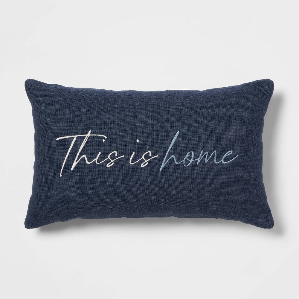 This is Home' Embroidered Lumbar Throw Pillow Blue - Threshold