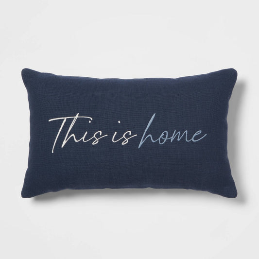 This is Home' Embroidered Lumbar Throw Pillow Blue - Threshold