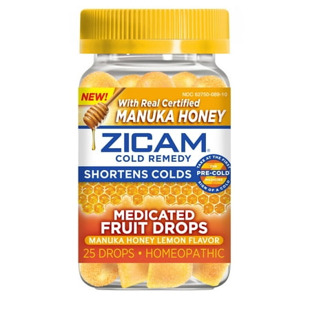 Zicam Cold Remedy Zinc Medicated Fruit Drops  Manuka Honey Lemon Flavor  25 Count
