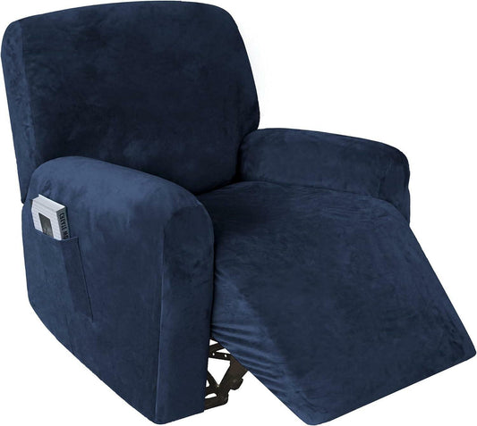 RHF Velvet Chair Slipcover,Jacquard Stretch Chair Cover, Chair Slip Cover for Leather Couch-Polyester Spandex Slipcovers for Chairs (Navy Blue-Chair)
