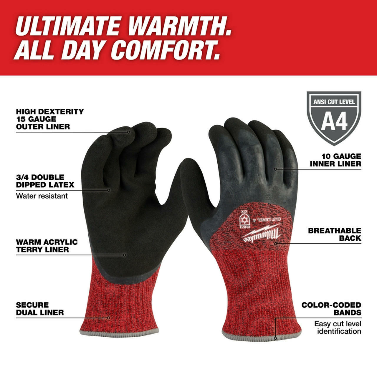Milwaukee Cut Level 4 Winter Dipped Gloves - S (48-73-7940)