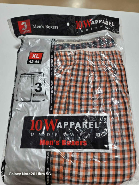 3 Pack 10w Apparel Underwear Mens Boxers Xl 42-44 Light Blue Gray Plaid