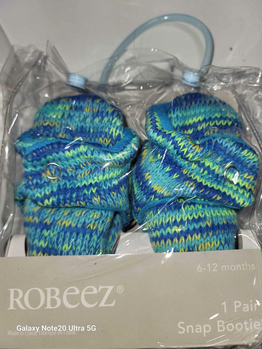 Robeez Baby Snap Booties with Slip Resistant Soles for Infant/Toddler, Girls, Boys, Unisex, Marled Dean Teal Sweater Knit, 6-12 months