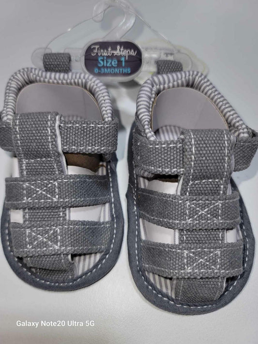 First Steps Grey Baby Sandals Size 1